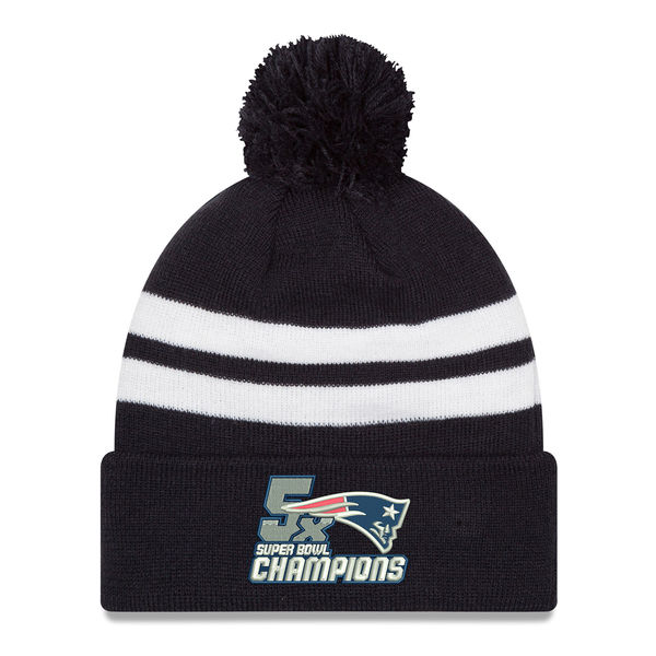 New England Patriots New Era 5-Time Super Bowl Champions Top Stripe Cuffed Knit Hat - Navy